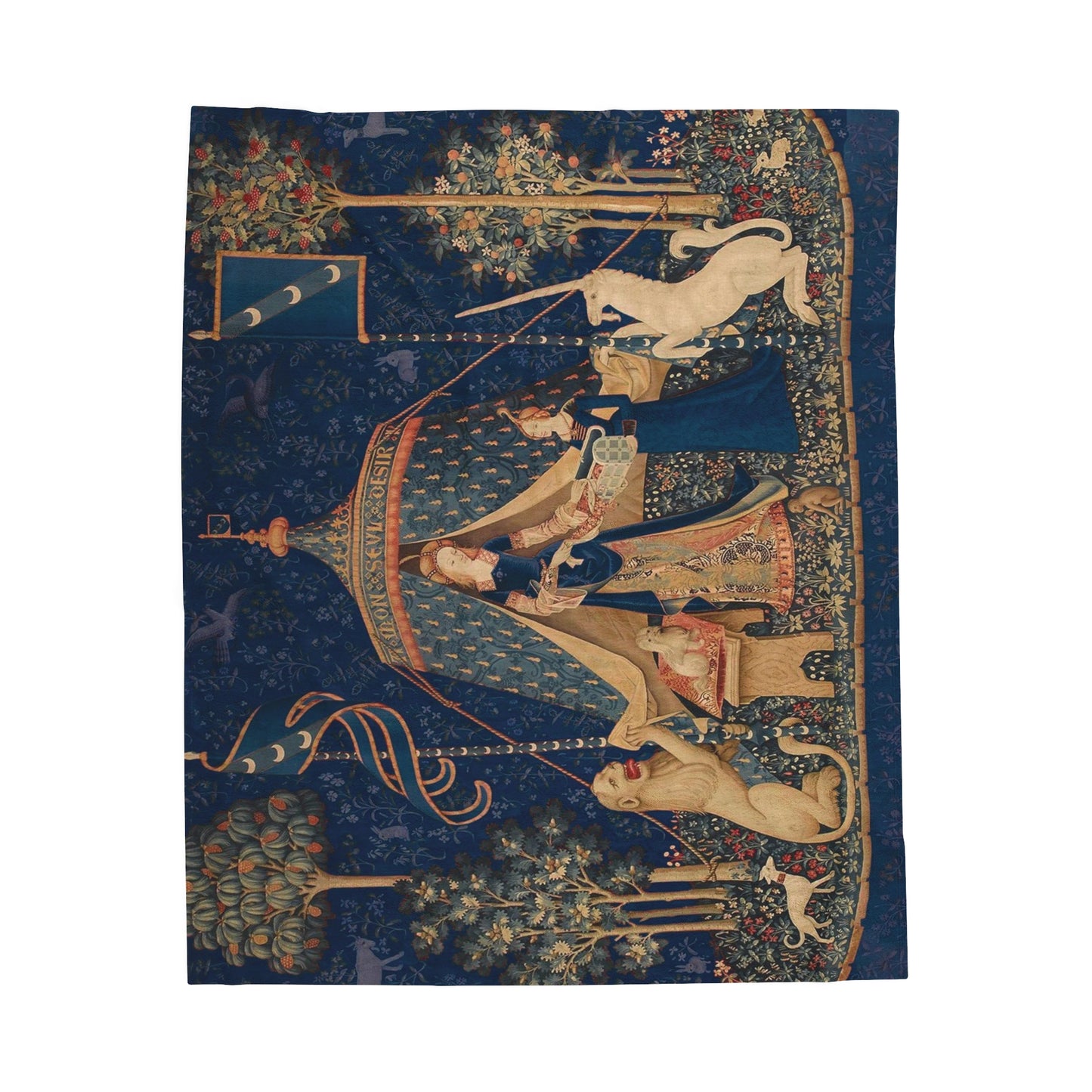 Velveteen Plush Lady and the Unicorn Tapestry Blankets