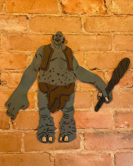 Mountain Troll Wooden Sign with Winging Legs